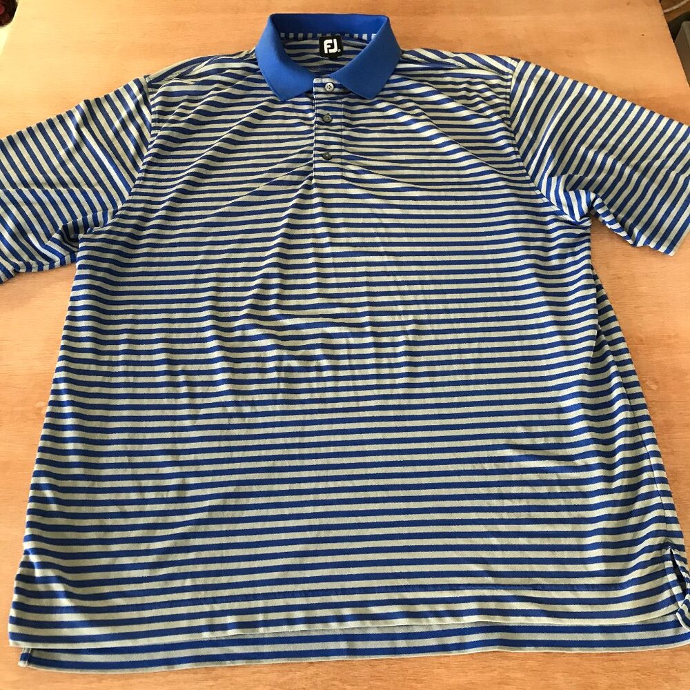 FootJoy Performance Polo Shirt Men XXL Blue Gray Striped Short Sleeve Athleisure